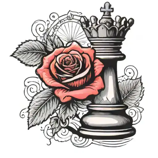 Queen Chess Piece With Single Rose Behind It
