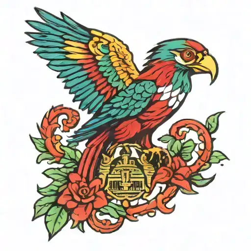 Quetzal Bird With Mexican Eagle