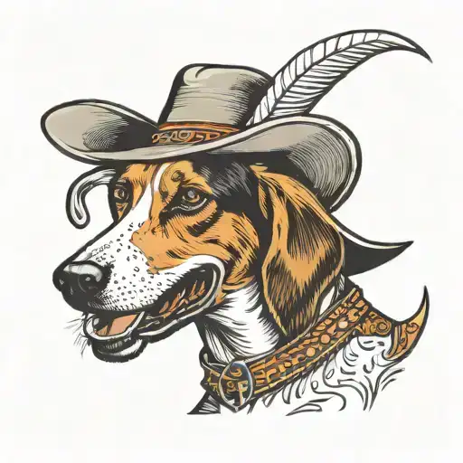 Tricolored Foxhound Dog With Cowboy Hat Winking
