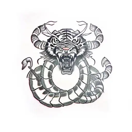 A Tiger A Scorpion And A Samuraiwith Sword In One Design For The Right Outside Lower Leg