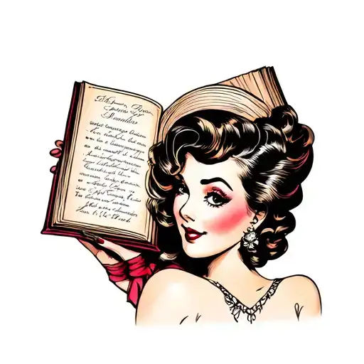 Pin Up Girl Holding A Book Open