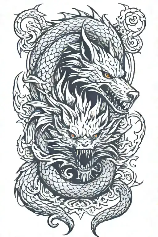 Direwolf And Dragon Intertwined