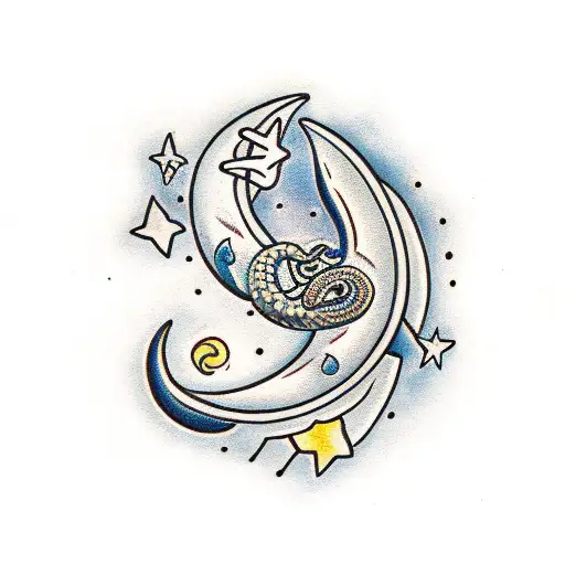 Crescent Moon With Snakes