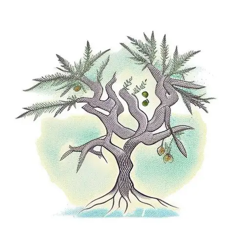 Olive Tree With Roots Forming The Mediterranean Sea