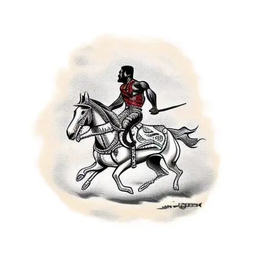 Black Man Riding A Horse As A Warrior