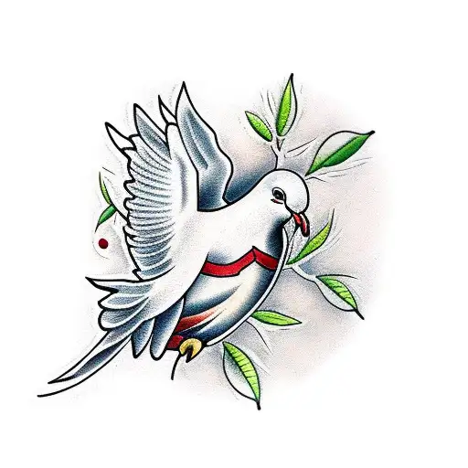 White Dove With Olive Branch And Compas