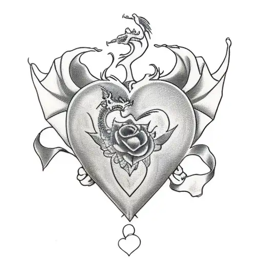 Bdsm Heart With Dragon And Roses