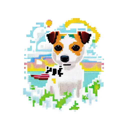 A Pixelated Jack Russell Terrier Surrounded By Lush Forest Scenery