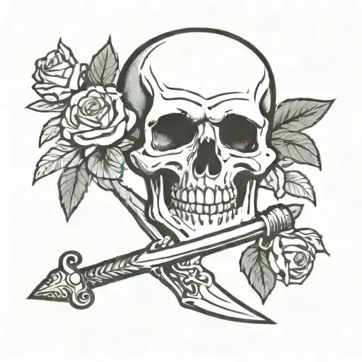 Skull With Dagger And Roses