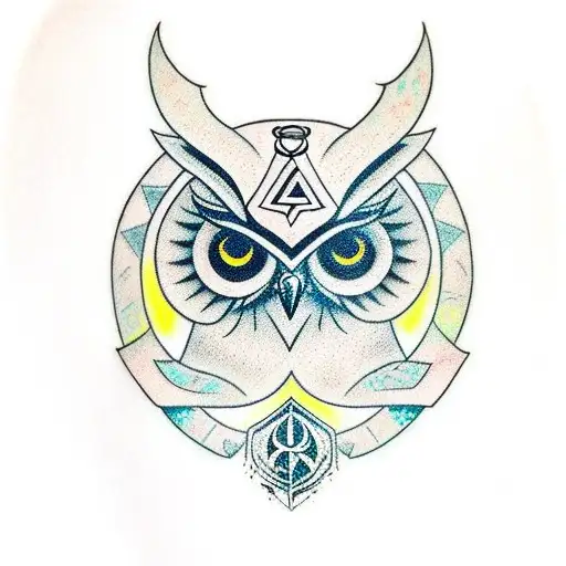 Owl With Protection Rune Or Valknut