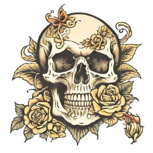 Skull With Agger And Roses