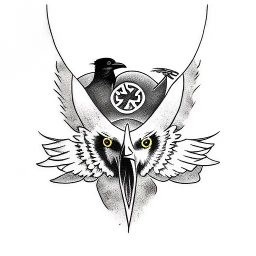 Norse Flying Raven Staring At You And Taking Off