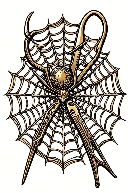 Antique Scissors With Spider Webs Entwined