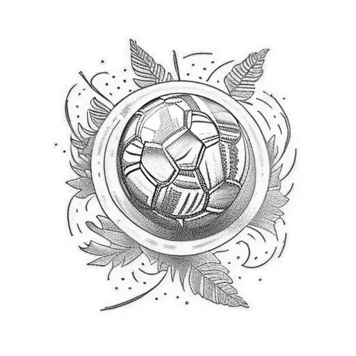 A Traditional Style Tattoo Of A Soccer Ball Surrounded By Vibrant Flowers And Leaves