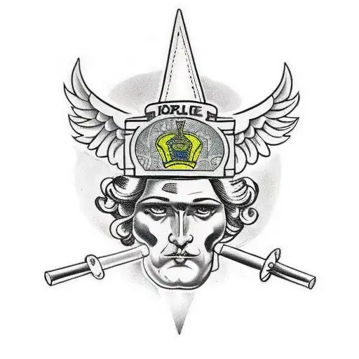 Combine The Police Baton And Saint Michael In A Traditional Style