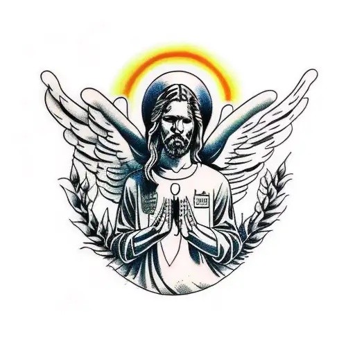 Angelic Lord With Mantle Cristal Globe Clouds Above The Head Realistic