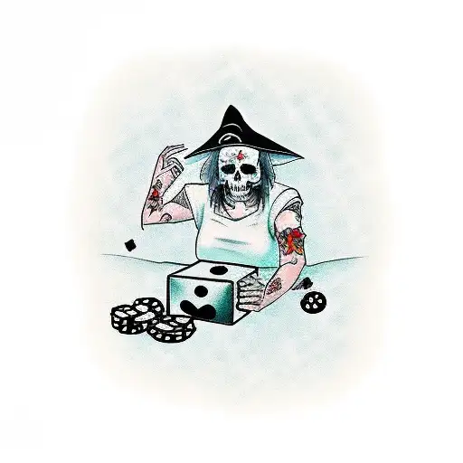 Death And A Witch Playing Dice At A Table