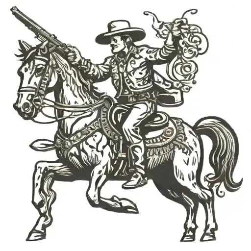 A Cowboy On A Horse Shooting A Gun