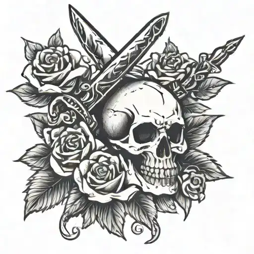 Skull Dagger Roses