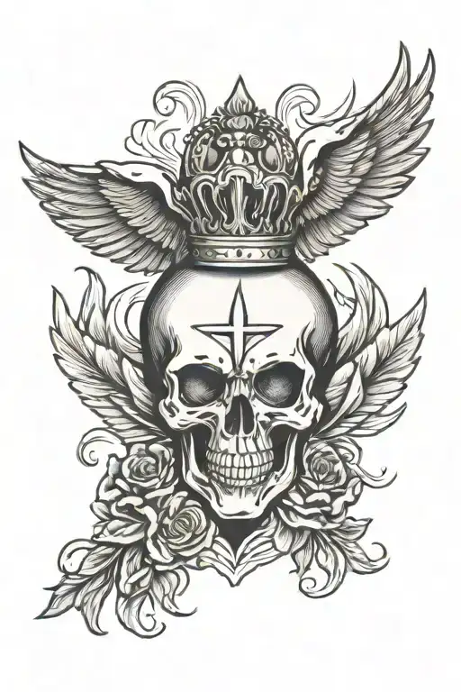 Sacred Heart With Wings With Skull