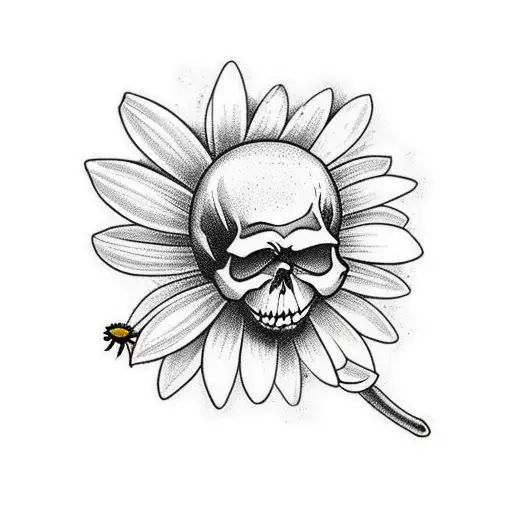 Skull With A Daisy Coming Out Of Its Mouth