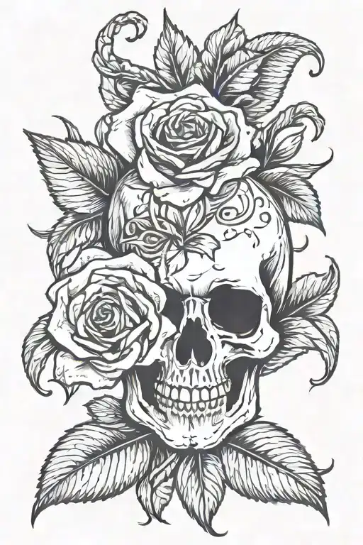 Roses Lillies Skull