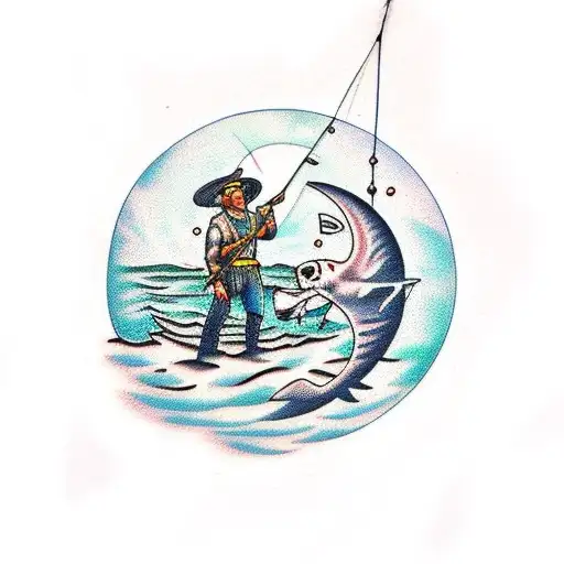 Fisherman In A Moon Background