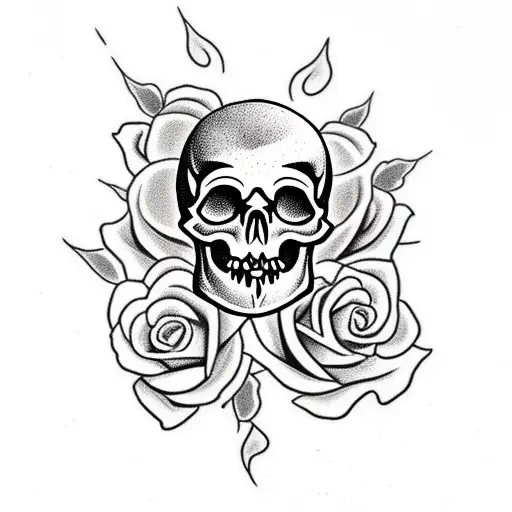 Skull With Candle In The Eye And Roses