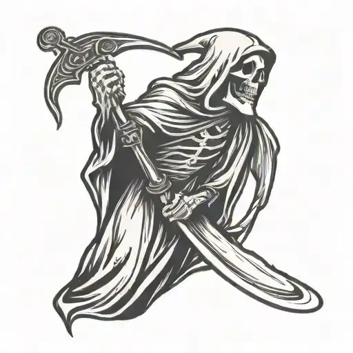 Grim Reaper Sythe Side Profile Black Outline
