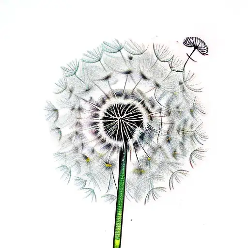 Dandelion With Stem And Fern Leaf