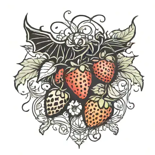 Goth Double Waist Design Combining Elements Of Strawberries Vines And Bats Cybersigilism