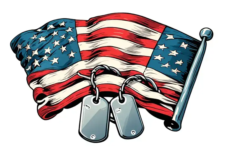 Folded American Flag With Dog Tags Hanging