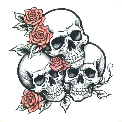 Skull And Roses Intertwined