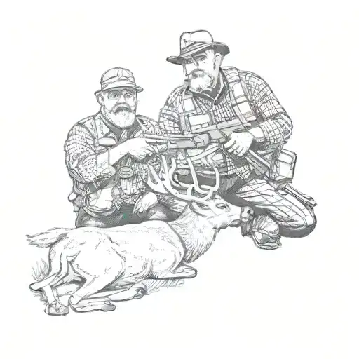 Two Hunters Posing With A Deer