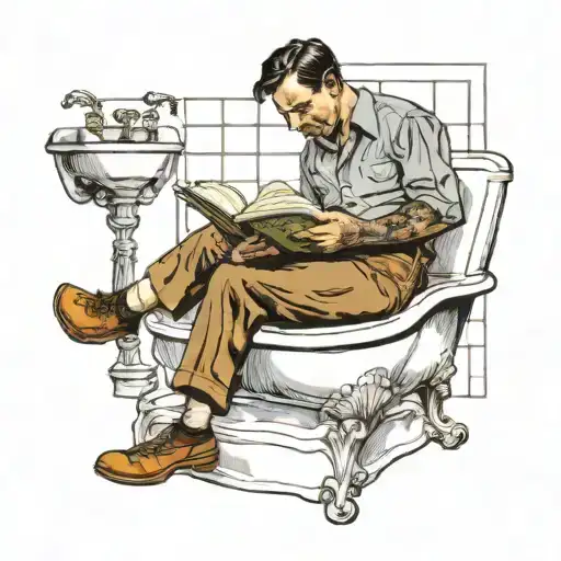A Man Reading A Book In A Bathroom