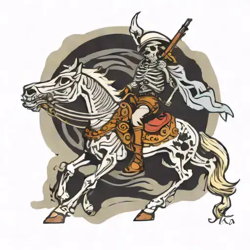 Skeleton Riding A Horse Shooting His Six Shooter