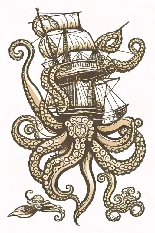 Octopus And Ship Sailing