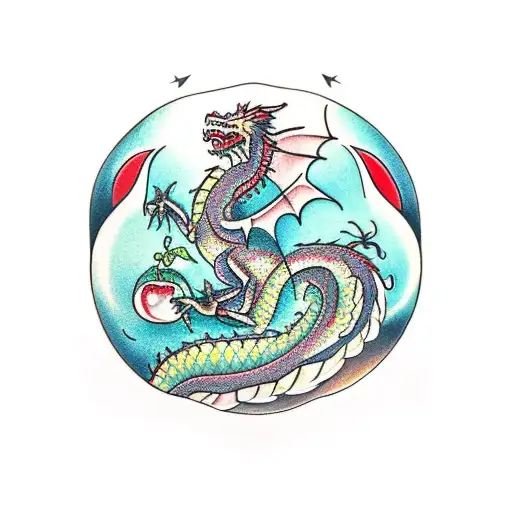 Dragon Eating Itself With Tree Of Life Inside Of It