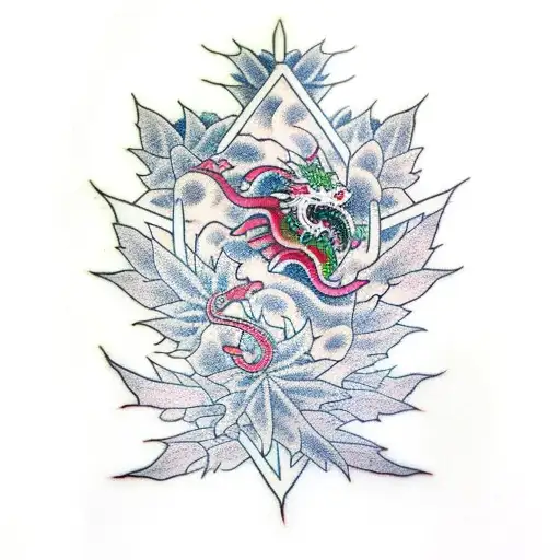 A Weed Leaf Morphing Into A Traditional Japanese Dragon