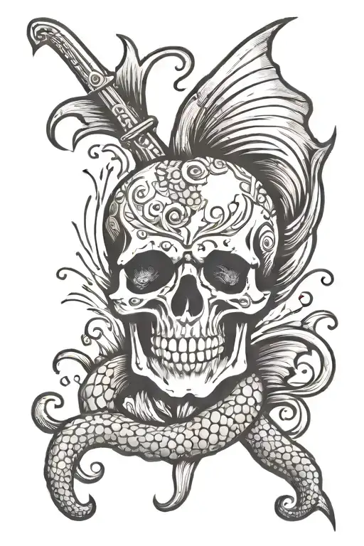 Trident Mermaid Skull