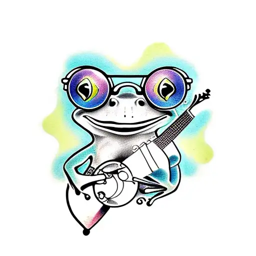 Frog Playing A Banjo In Coloured Mirrored Sunglasses
