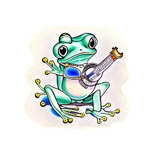 Frog Playing Banjo Wearing Colour Mirrored Sunglasses