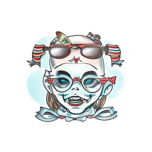 A Creepy Doll Smiling Wearing Glasses