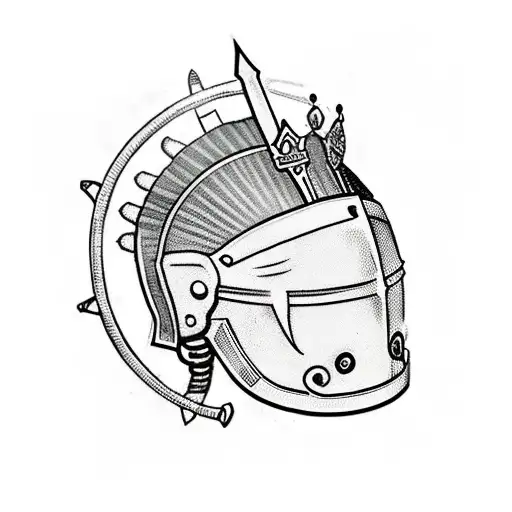 A Long Sword Going Thru Spartan Helmet With A Crown On Top Of It