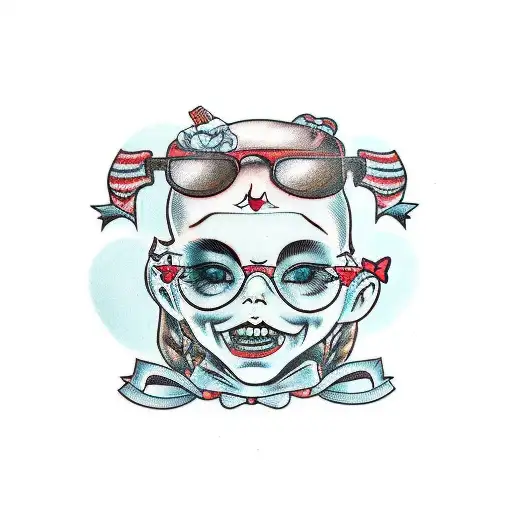 A Creepy Doll Smiling Wearing Glasses