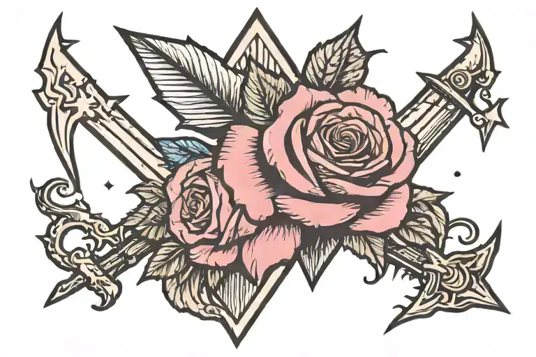 Rose With Dagger Pointed Upward Small Stars