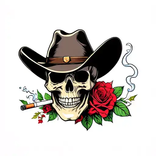 Skull Smoking Cigarette Cowboy Hat