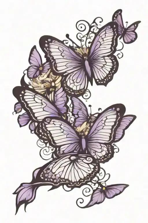 Purple Butterflies With Angel Wings Flying