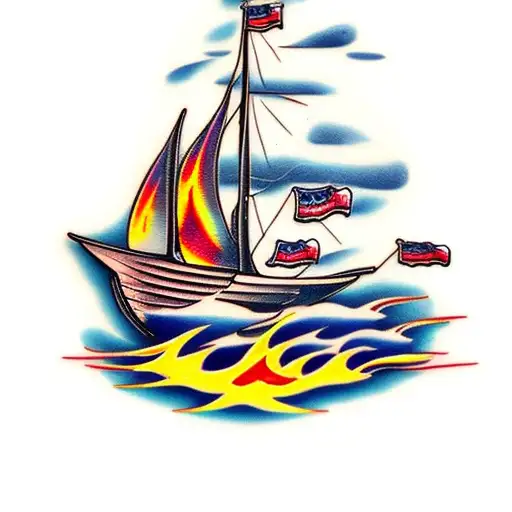 Sailing Boat On Fire