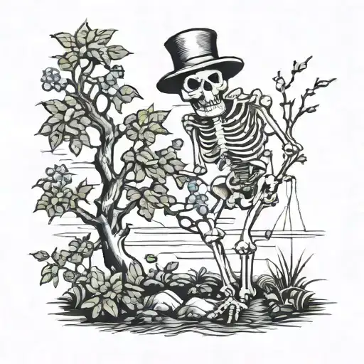Skeleton Planting A Tree Growing